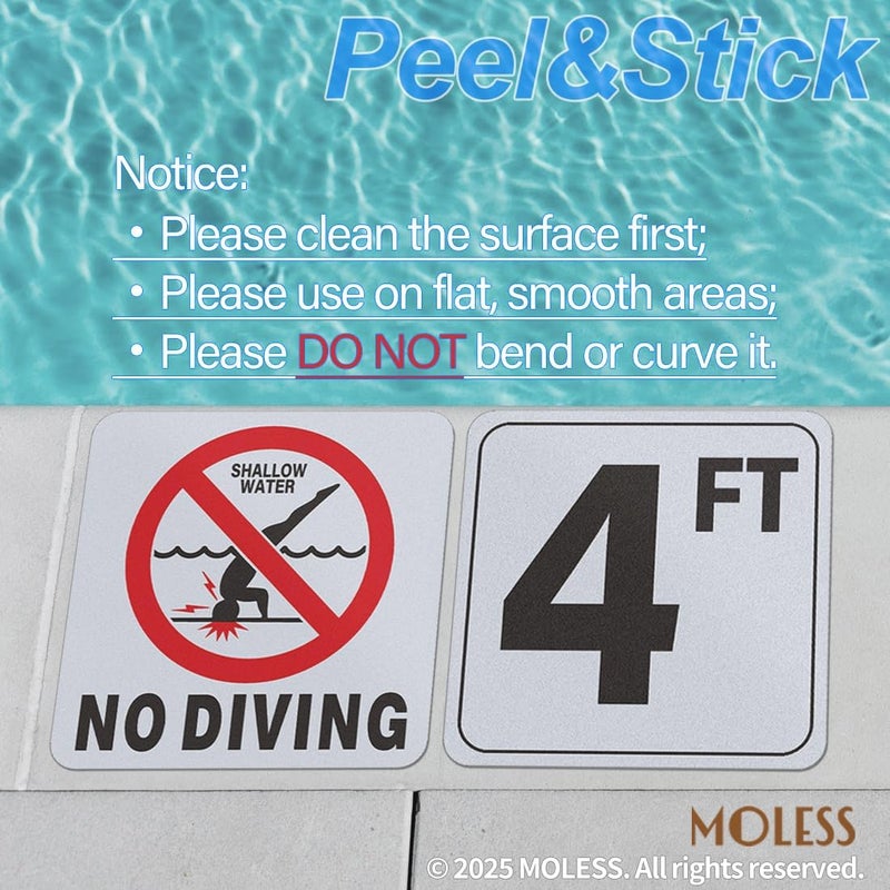 MOLESS NO DIVING Pool Stickers – 6x6″ Anti-Slip Vinyl Tile Stickers for Swimming Pool Safety Signs, Adhesive Pool Depth Markers for Decks, NO DIVING (1 Pack) - Image 4